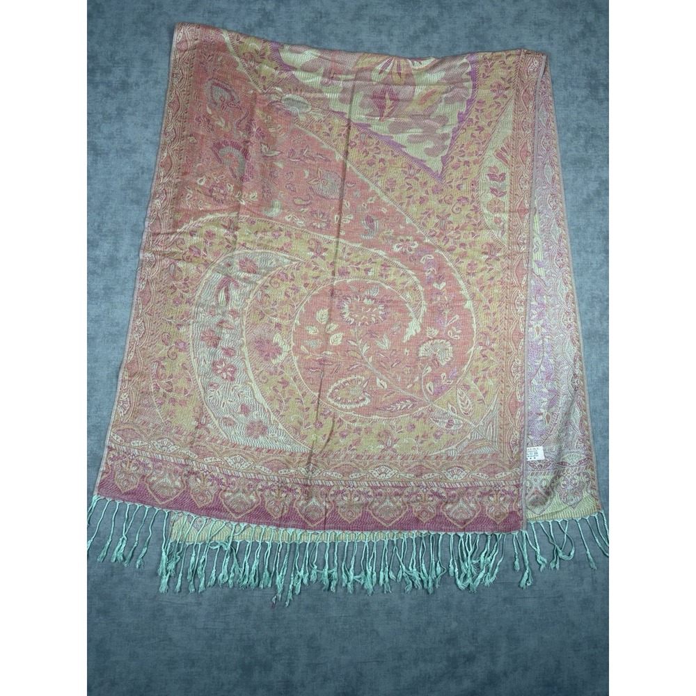 100% Cashmere Gift From Jerusalem Shawl Scarf Paisley Floral Fringe 68x26.5